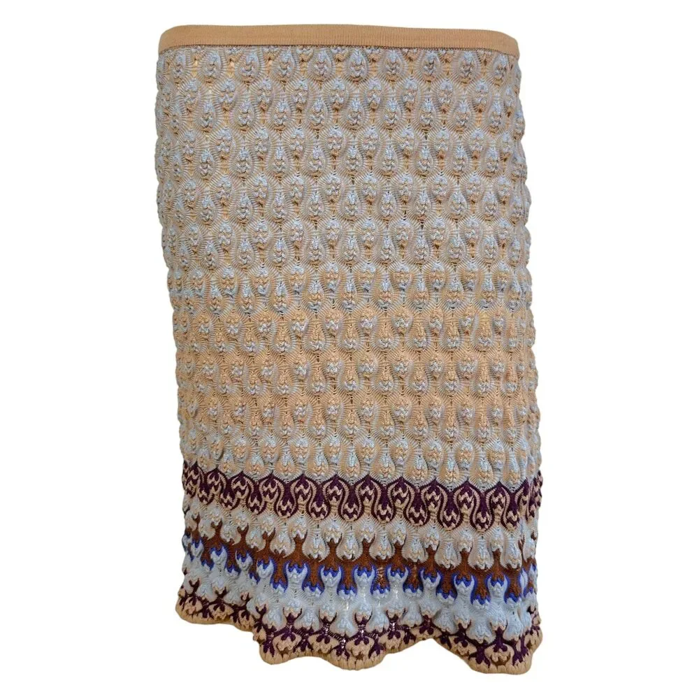 Missoni Beige & Blue Chevron Knit Midi Skirt